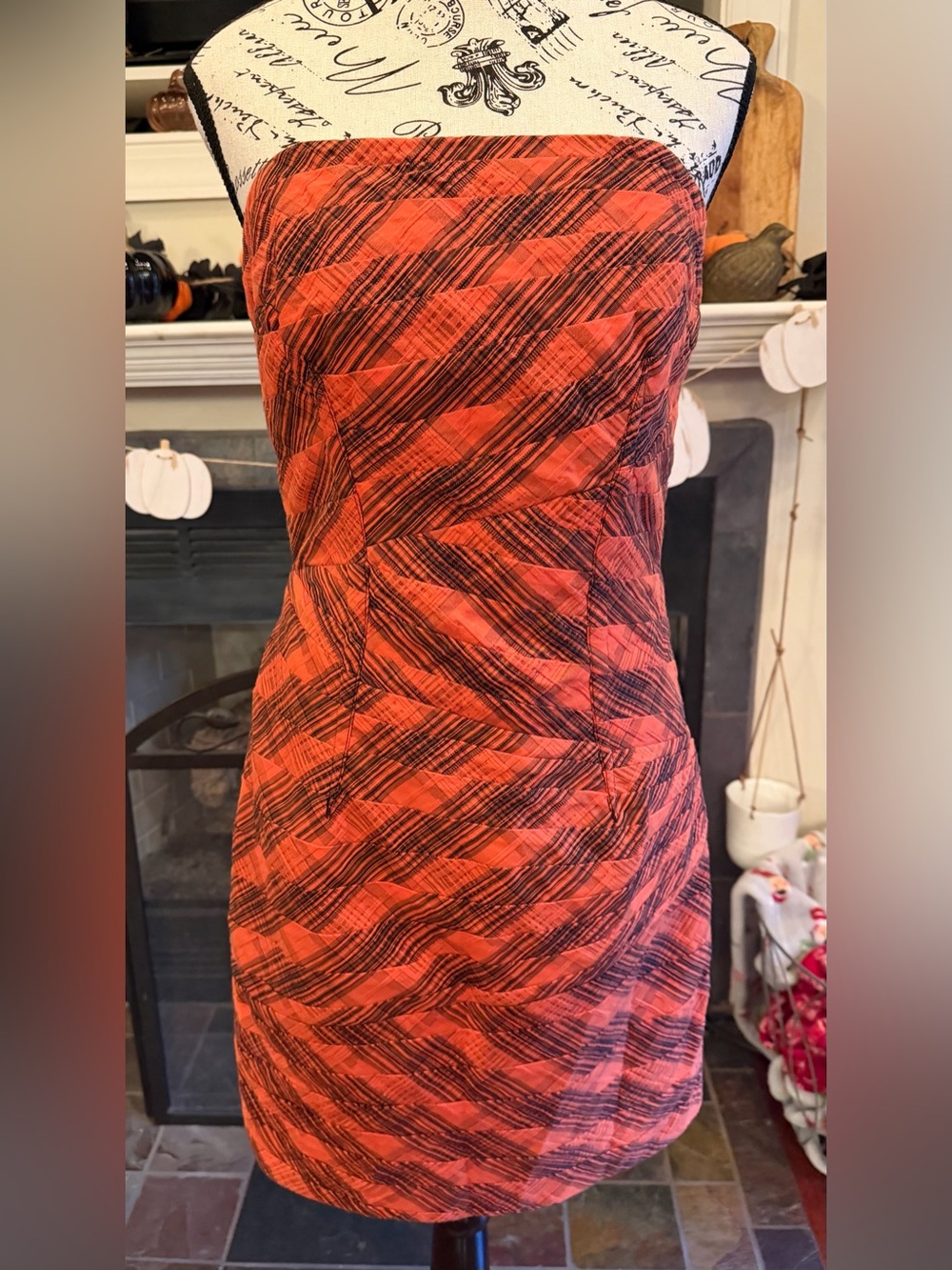 Tracy Reese Fall Runway Pleated Strapless Dress Rust Orange Strapless Bandage 8